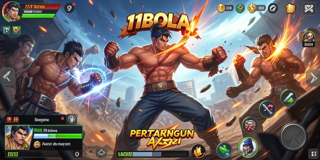 Tangkapan layar dari gameplay pertarungan mendebarkan 11BOLA.
