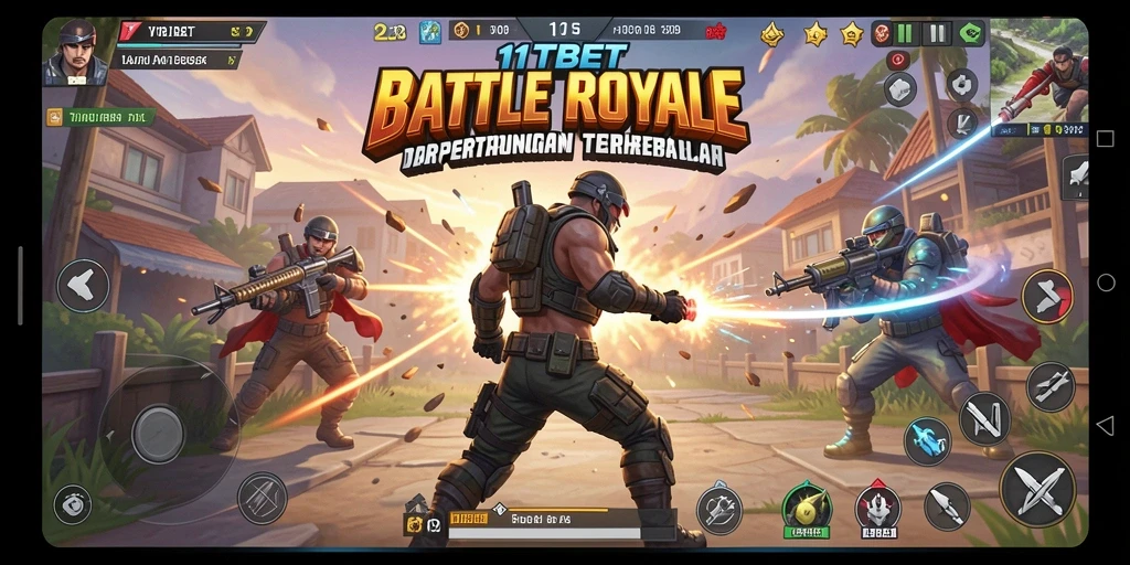 Screenshot gameplay 11TBET menunjukkan aksi seru dalam pertandingan Battle Royale.