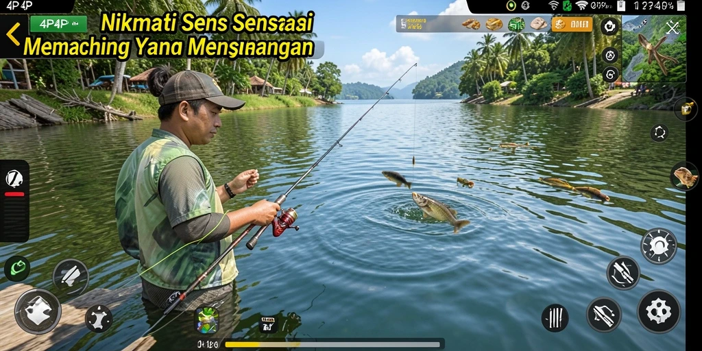 Tampilan gameplay menangkap ikan di 4P4P yang seru dan menantang.