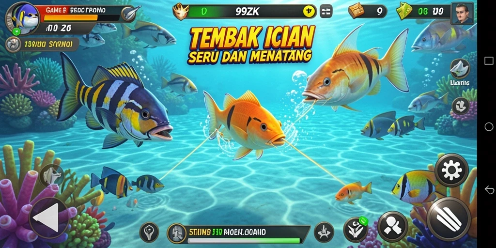 Tampilan gameplay seru di 99ZK saat menembak ikan.