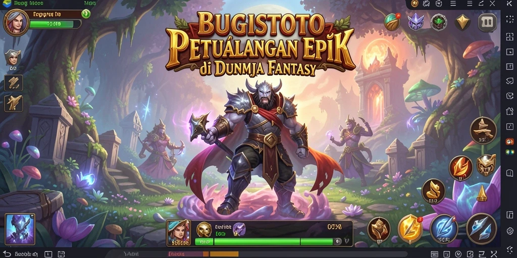 Tangkapan layar gameplay BUGISTOTO yang menunjukkan pertempuran epik dan karakter yang kuat.