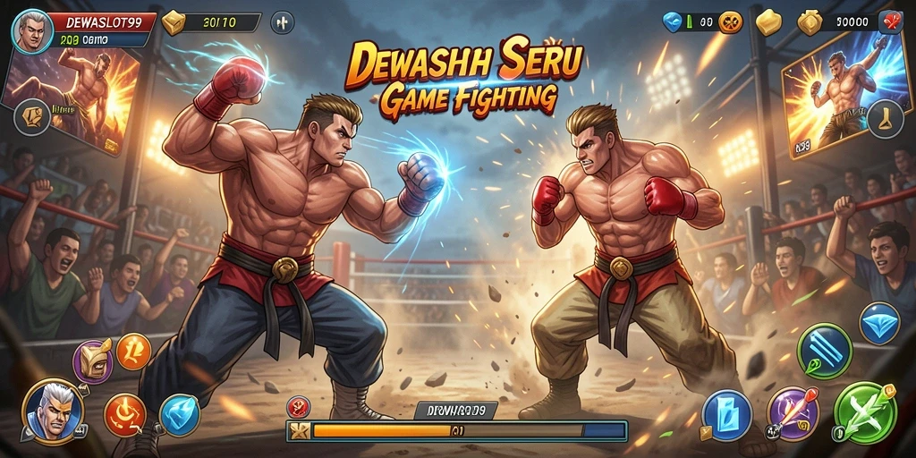 Gameplay DEWASLOT99 yang menampilkan pertarungan mendebarkan antar karakter.