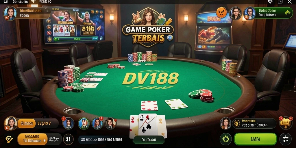 Screenshot gameplay Poker di DV188 menampilkan pemain yang serius berstrategi.