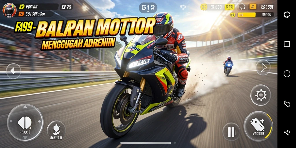 Gameplay seru FA99 dengan balapan motor yang menantang.