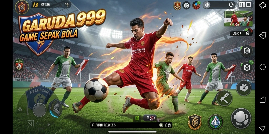 Screenshot GARUDA999 menampilkan aksi pertandingan sepak bola yang mendebarkan.