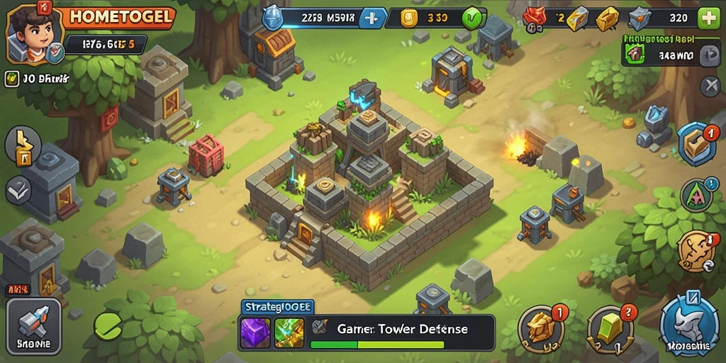 Tampilan gameplay HOMETOGEL dengan aksi Tower Defense yang seru.