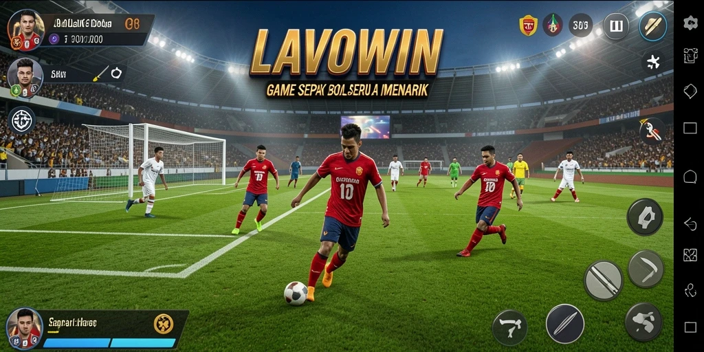 Tampilan gameplay LAVOWIN dengan aksi sepak bola yang mendebarkan.