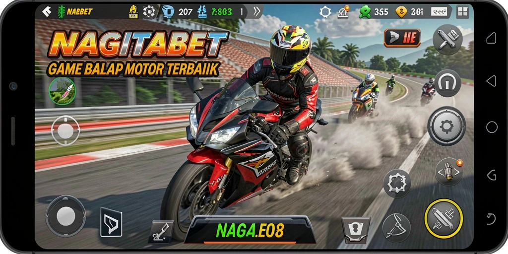 Tampilan gameplay NAGITABET yang mendebarkan saat balapan motor.