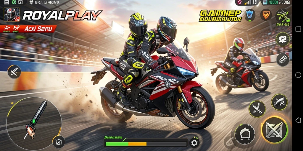 Tampilan aksi balap motor cepat dan mendebarkan dalam ROYALPLAY.