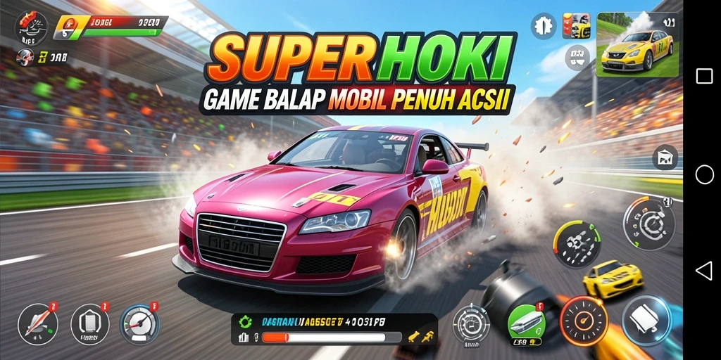 Tampilan gameplay balapan mobil yang mendebarkan di SUPERHOKI.