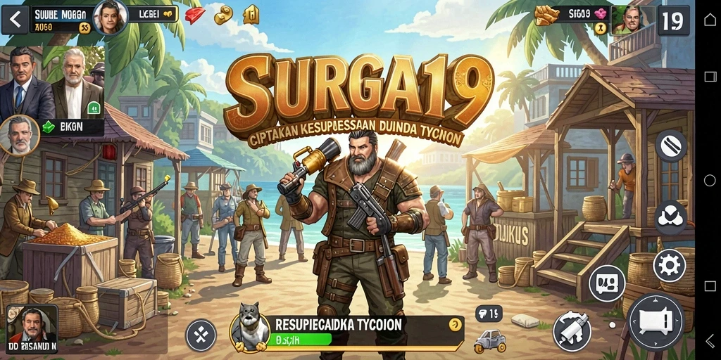 Screenshot gameplay SURGA19 menampilkan manajemen bisnis Tycoon.