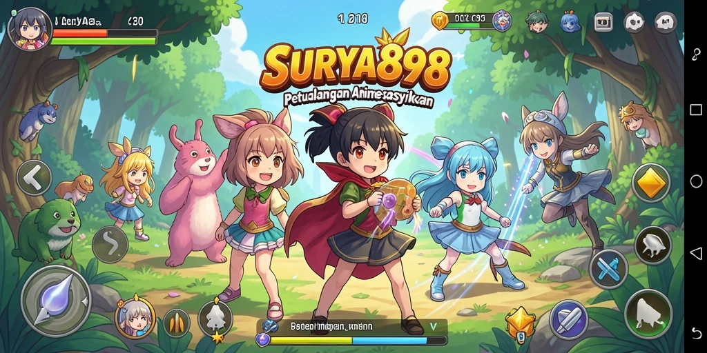 Screenshot gameplay SURYA898 dengan karakter anime yang menawan.